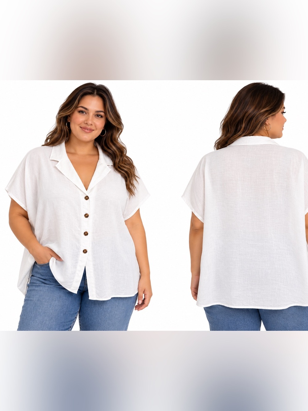 The Limited White 100% Linen Oversized Button Front Blouse Size L